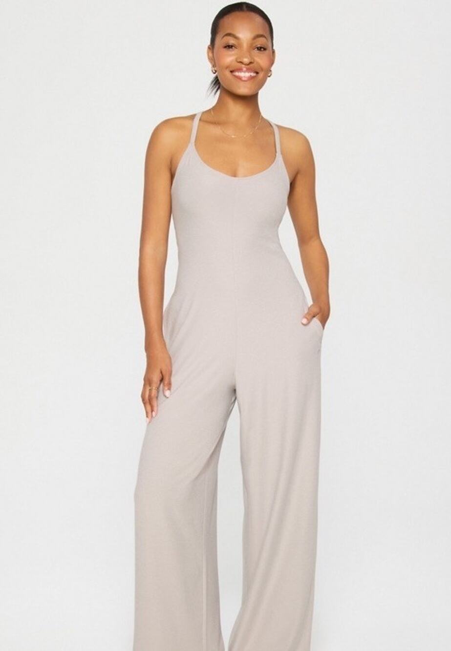 Fabletics Women’s Cloud Jersey Wide Leg Jumpsuit Light sand Small One Piece NWT!